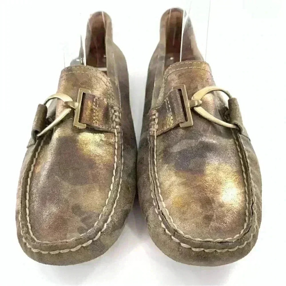 AK Anne Klein flats 8.5 Davis brown gold leather camo horsebit driving loafers - Picture 3 of 13